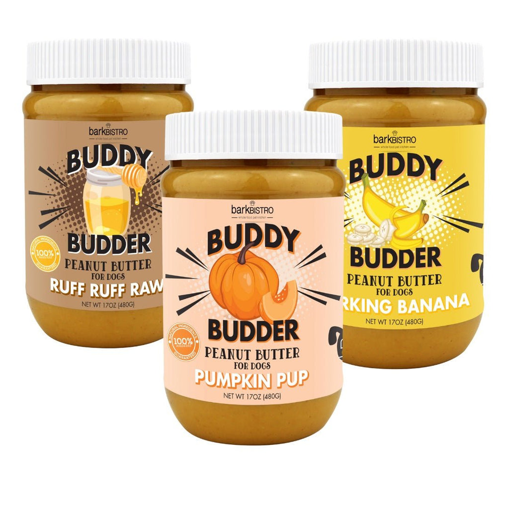 Pumpkin Pup + Ruff Ruff Raw + Barkin' Banana BUDDY BUDDER (SET OF 3), MADE IN USA 17oz - Bark Bistro