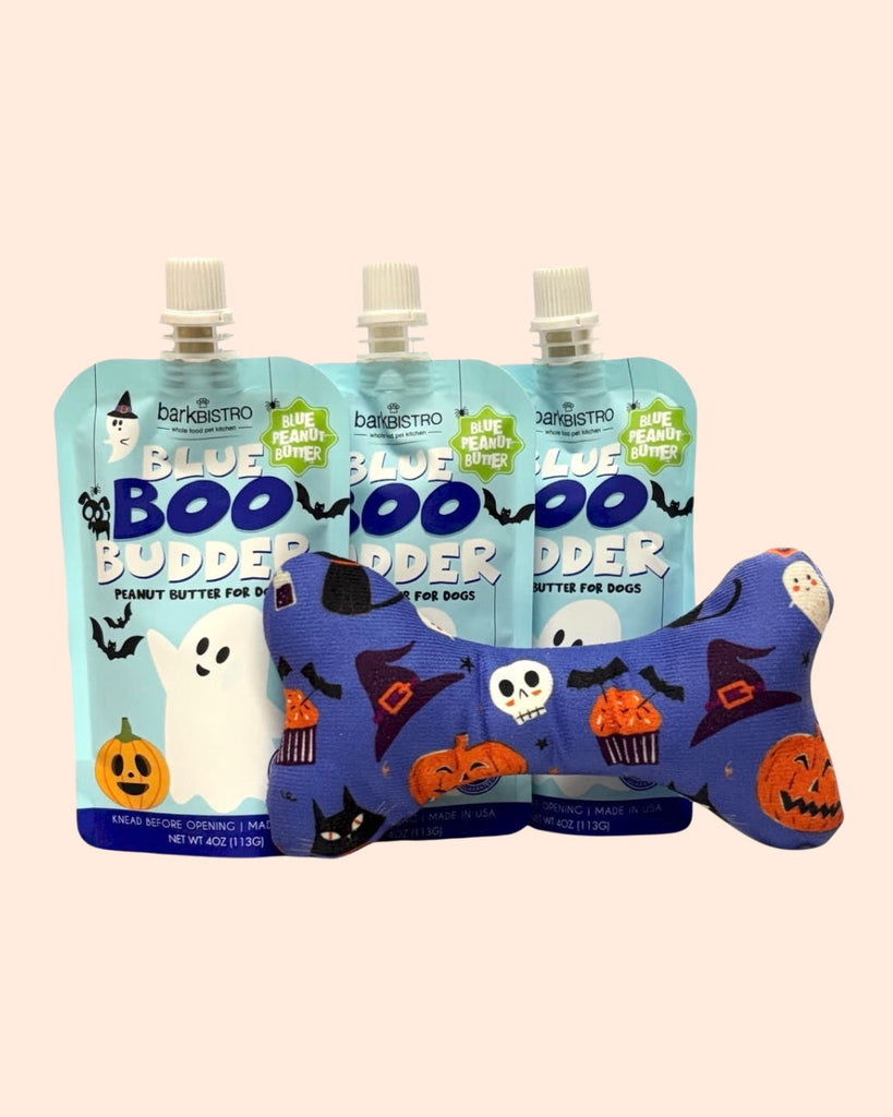 3 pack LIMITED EDITION BOO Budder natural dog peanut butter with Halloween toy