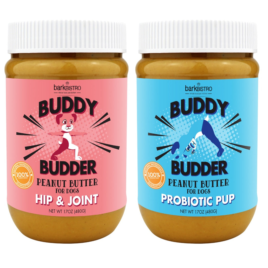 Cranberry Canine + Bow-Wow Blueberry BUDDY BUDDER - 100% natural Dog Peanut Butter, Made in USA 17oz jar