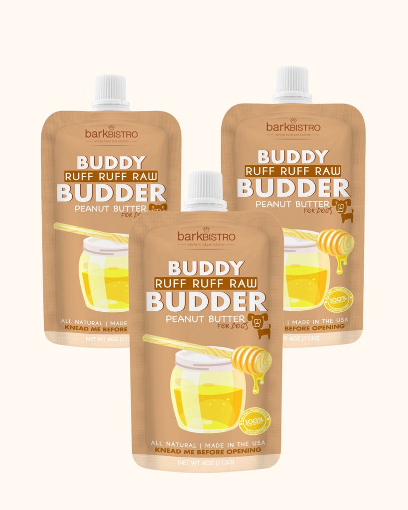 Ruff Ruff Raw all natural dog peanut butter squeeze packs trio with honey, made in USA