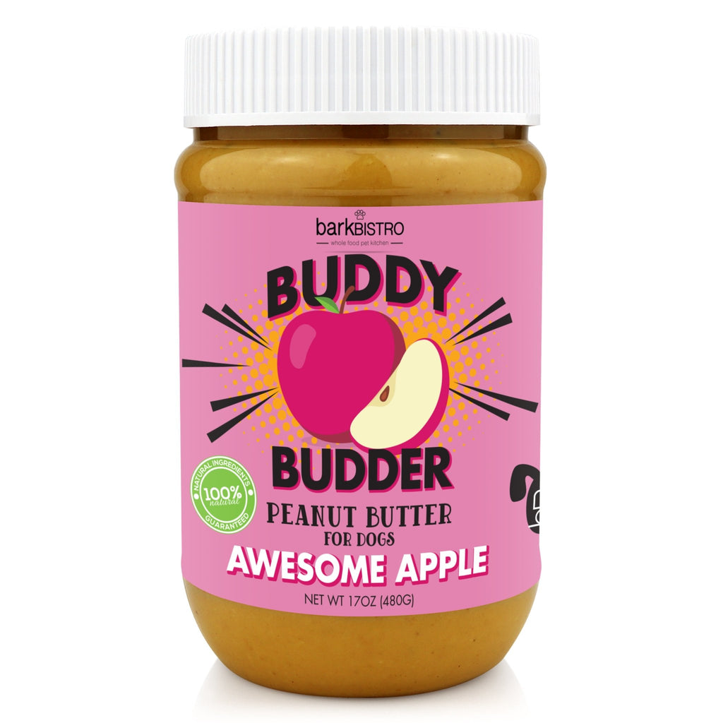 Awesome Apple BUDDY BUDDER - 100% natural Dog Peanut Butter, Made in USA 17oz jar - Bark Bistro