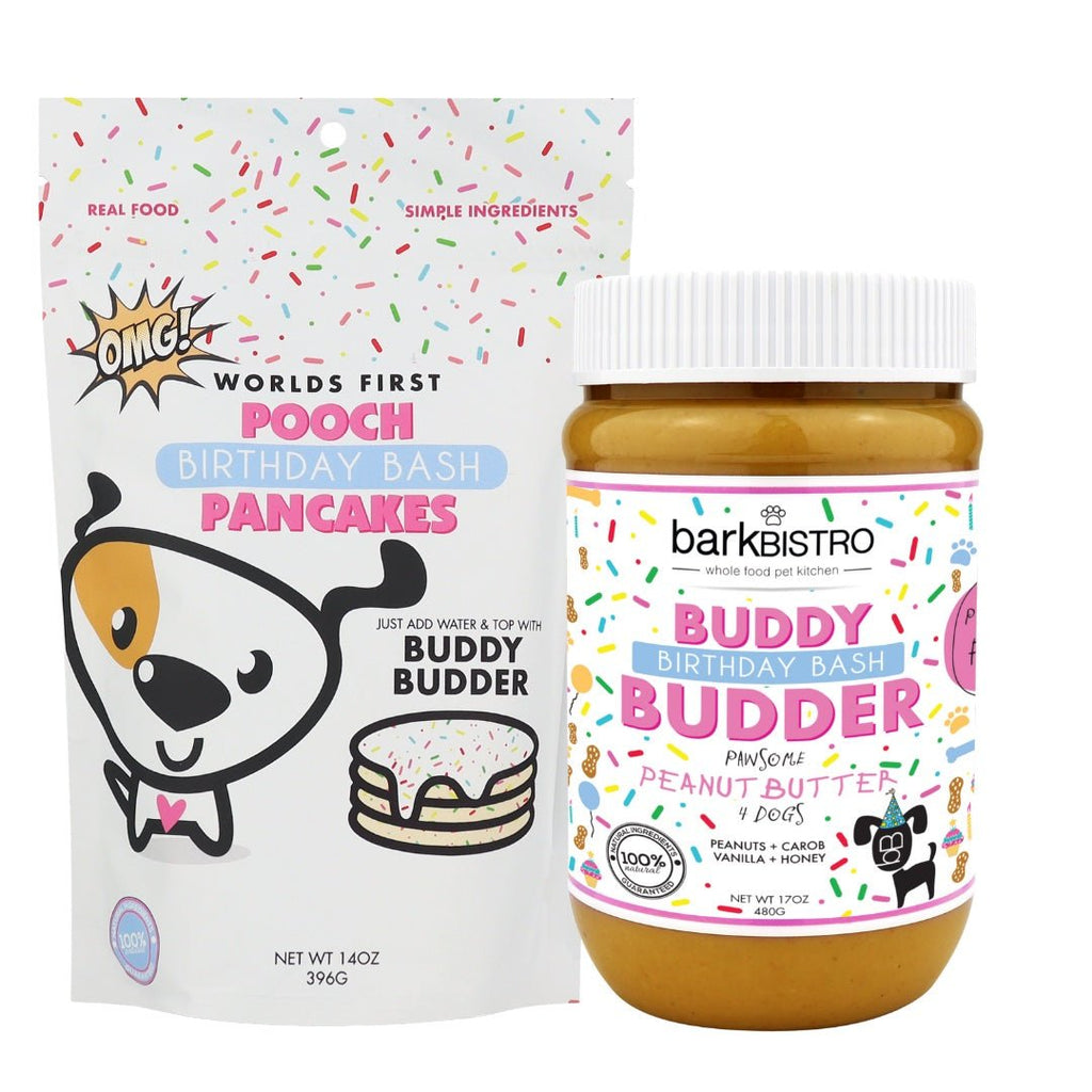 BIRTHDAY BASH POOCH PANCAKES + BUDDY BUDDER (bundle)100% natural Dog Pancakes + Dog Peanut Butter, Made in USA - Bark Bistro