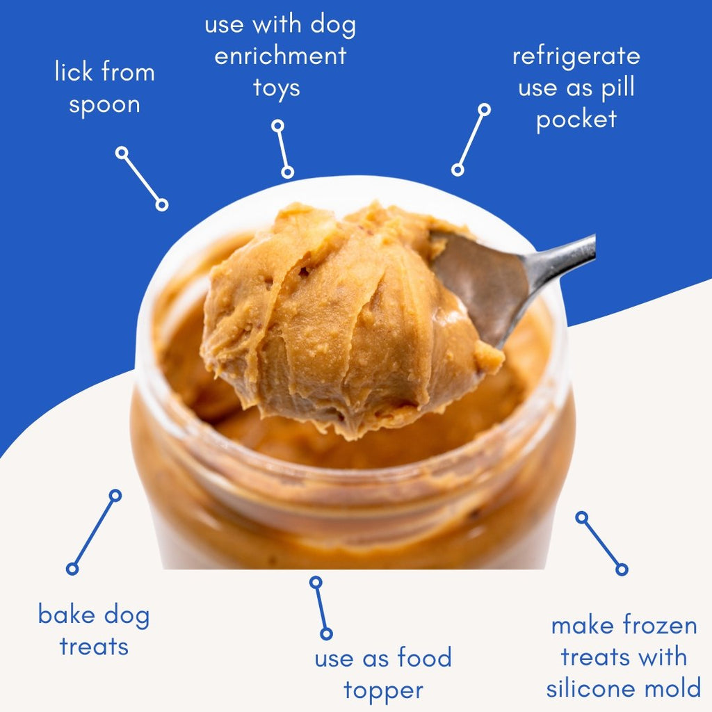 Bow-Wow Blueberry BUDDY BUDDER (prebiotic + probiotic)- 100% natural Dog Peanut Butter, Made in USA 17oz jar - Bark Bistro