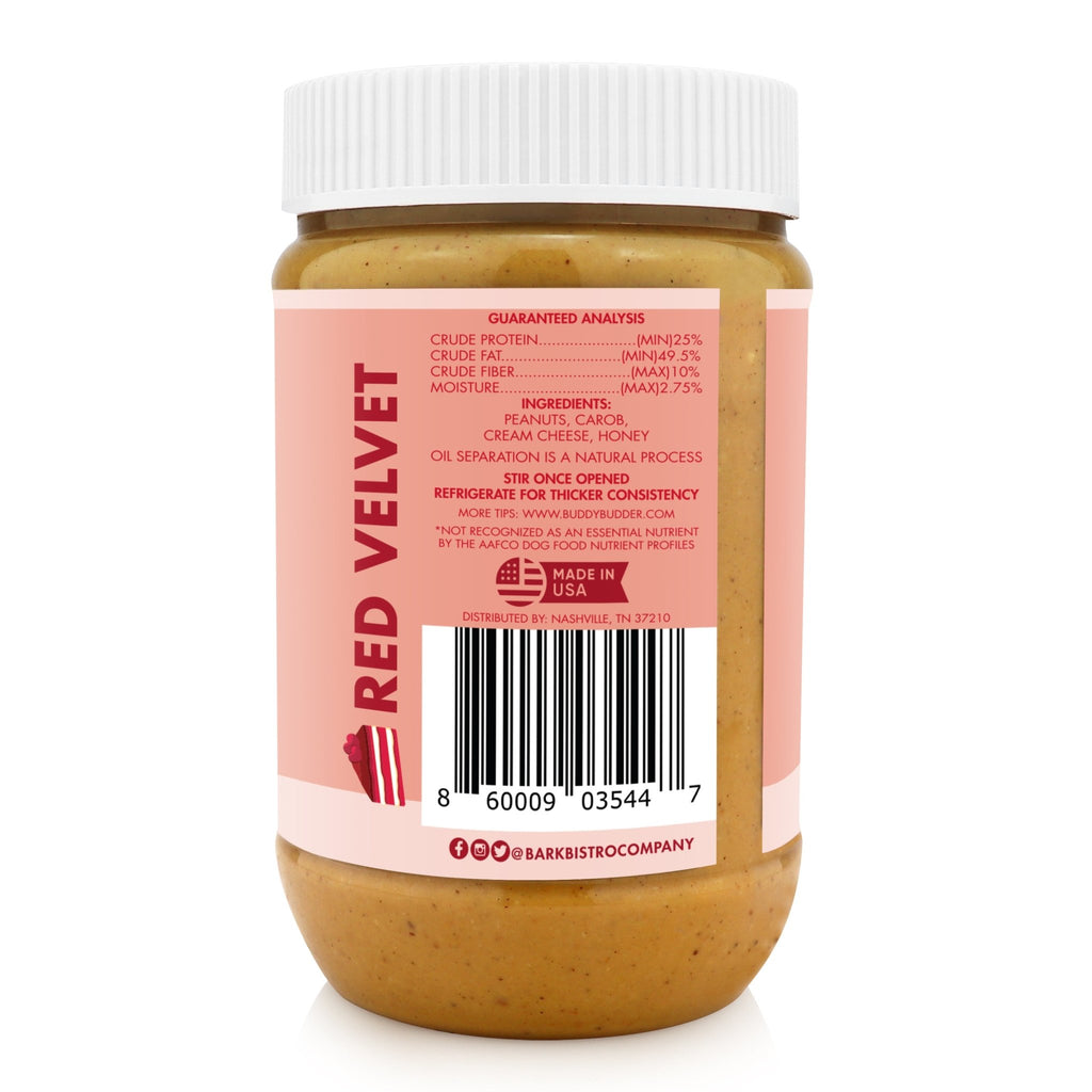 Red Velvet Buddy Budder -100% all natural dog peanut butter, Made in USA - Bark Bistro