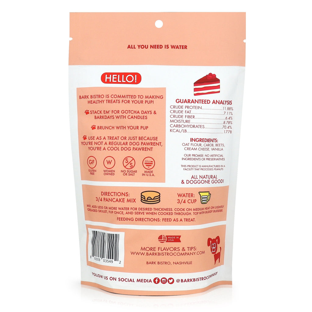 RED VELVET POOCH PANCAKES- 100% natural Dog Pancakes, Made in USA 14oz - Bark Bistro